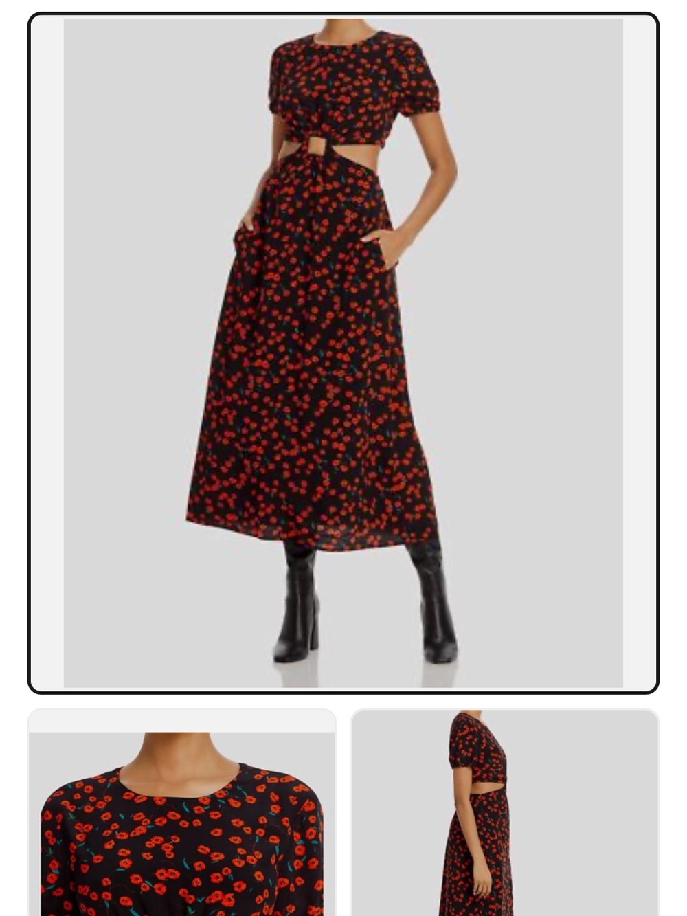 STAUD Black Maxi Dress with Red Floral Print